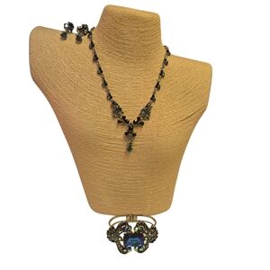 Aurora Crystal Teardrop Necklace and Bracelet Set - Dark Teal